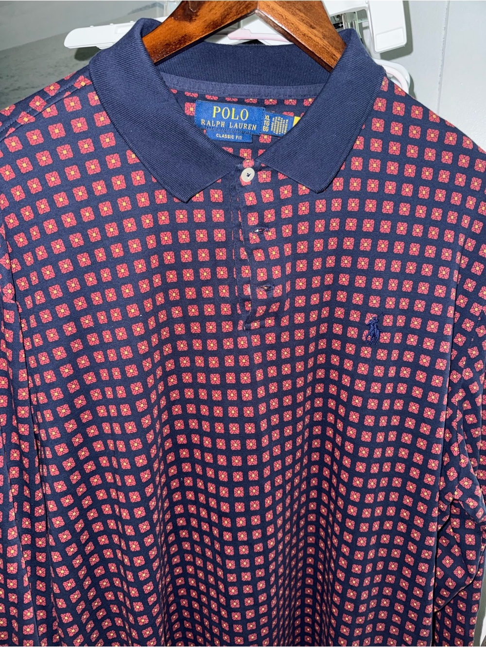 Polo by Ralph Lauren Navy Polo with Red Geometric Print